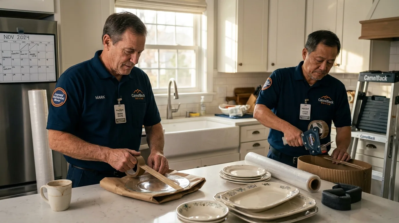 Professional crew packing kitchen dishware in Longview, TX